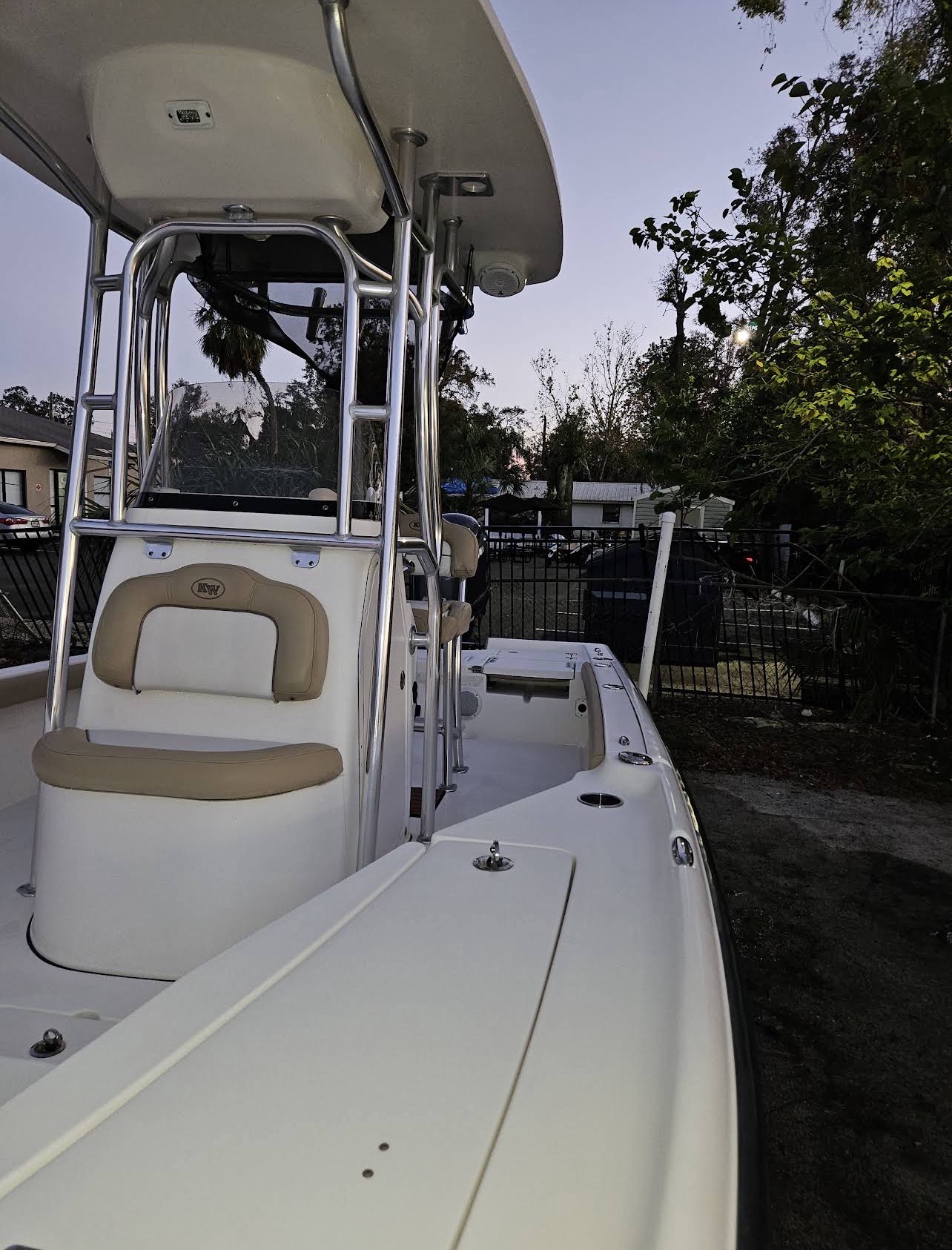 Clean center-console fishing boat detailed at the Seminole Heights shop